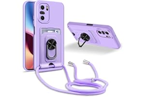 JMstore Handykette Schutzhülle Kompatibel mit Xiaomi Poco F3/Mi 11i/Redmi K40/K40 Pro,360° Ring Ständer magnetisches Eisenblech+Kartenfach Kameraschutz Stoßfester Silikon hülle-Lila