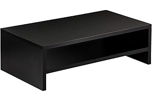 FITUEYES Monitor Stand 2 Tiers Computer Monitor Riser,42.5cm Wood Desktop Stand for Laptop Computer Screen Riser, with Storage Shelf, Office Supplies, Desk Organizer, Black