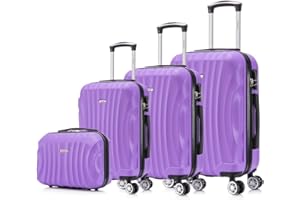 RAYKONG Juego de Maletas ABS Rígida 3 Piezas|Maleta Cabina 55cm|Maleta Mediana 68cm|Maleta Grande 78cm|Neceser 29cm|Morada