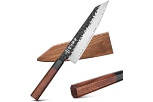 HEZHEN Couteau Kiritsuke, couteau de chef en acier plaqué, acier forgé composite, couteau de cuisine professionnel de style japonais, manche octogonal en séquoia avec gaine en bois