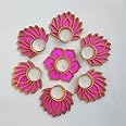 GIFT JAIPUR Handmade 7 Pc Smooth Scented Pink Lotus Flower Diya Rangoli Candles With Wax For Diwali Ganesh Chaturthi Laxmi Pooja Home Temple Rangoli Diya Floor Decoration