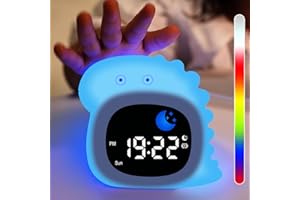 SunnyOcean Toddler Sleep Trainer Clock, Anti-fall Dinosaur Kids Night Light, Sound Machine, Rechargeable Portable Alarm Clock for Boys, Girls for Birthdays, Christmas and Children's Day