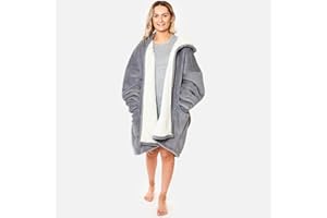 Sienna Zip Up Oversized Blanket Hoodie Wearable Blanket Women Men Hooded Cosy Warm Sherpa Fleece Cardigan, One Size - Charcoal Grey