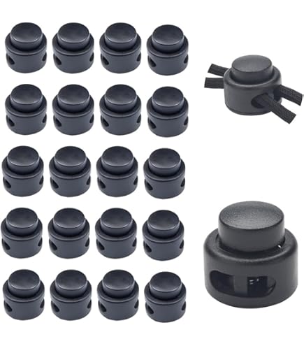 AOZUO 48 pcs koordstopper met veer, kunststof koordstopper voor trekkoorden, koordstopper met veer, koordversteller, elastische koordclip voor koorden, paracord, kleding (zwart