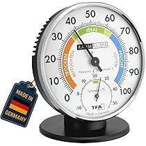 TFA Dostmann analoge thermo-hygrometer, 45.2043.51, weergave van temperatuur en luchtvochtigheid, voor en gezond binnenklimaat, met comfortzones, (L) 120 x (B) 37 (68) x (H) 120 mm