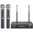 Phenyx Pro Wireless Microphone System, Dual Wireless Mics w/ 2 Handhelds, Auto Scan, 2x100 UHF Frequencies, 328 ft Range, Dynamic Microphone for Singing, Karaoke, Church (PTU-71-2H)