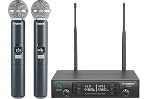 Phenyx Pro Wireless Microphone System, Dual Wireless Mics w/ 2 Handhelds, Auto Scan, 2x100 UHF Frequencies, 328 ft Range, Dynamic Microphone for Singing, Karaoke, Church (PTU-71-2H)