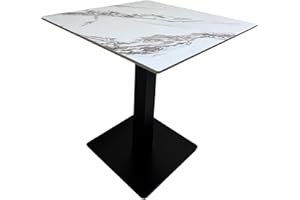 Gruppo Maruccia - Tavolo per Bar, Risroranti, Giardino - Top Effetto Marmo in Pietra Sinterizzata - Piede Centrale Quadrato (Bianco Imperiale e Nero, 80 x 80 cm)