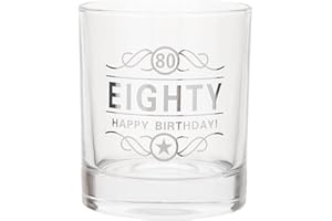 MATURI Vaso de alcohol para 80.º cumpleaños ‘Eighty. Happy Birthday!’, 350 ml, en caja de regalo