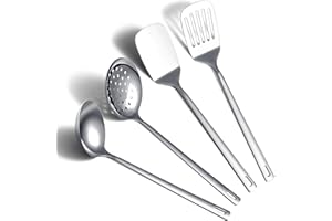 ReaNea Utensili da cucina in acciaio inossidabile Set 4 pezzi Include set di spatole in metallo, Schiumatoio da cucina, Mestolo da zuppa, Gadget da cucina Elementi essenziali