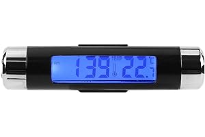 KIMISS Termometro con orologio elettronico per auto, termometro da esterno multifunzionale con display digitale retroilluminato a LED
