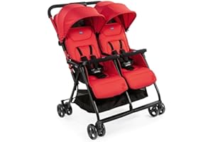 Chicco OHlalà Twin Passeggino Gemellare Doppio da 0 Mesi a 15 kg, Passeggino Leggero Reclinabile e Pieghevole, Chiusura Compatta, Poggiagambe Regolabili, Parapioggia e Capottina Estendibile, Rosso