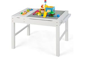 GOPLUS Mesa de Actividades 2 en 1 con Tablero Reversible, para Niños 3+ con Espacio de Almacenaje, Barra Lateral, 86.5x60x57 cm