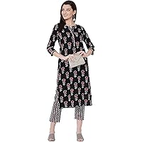 GoSriKi Women's Pure Cotton Flower Print Kurta with Palazzo