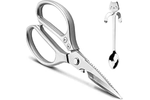 LONJYI - Tijeras de cocina multifuncionales de acero inoxidable, tijeras culinarias de alto rendimiento, tijeras para el hogar, pollo, pescado, marisco, barbacoa, color plateado