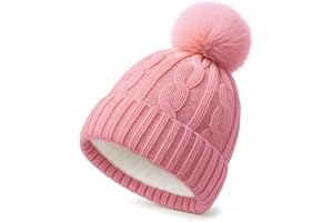 OUTFIT SPRING Gorro Mujer Invierno con Pompón Gorro de Punto Forrado en Polar Cálido y Suave Gorro Térmico para Mujer