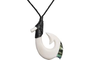 81stgeneration Collana con Ciondolo Unisex Osso Intagliato a Mano Abalone Maori Hei Matau Liscio