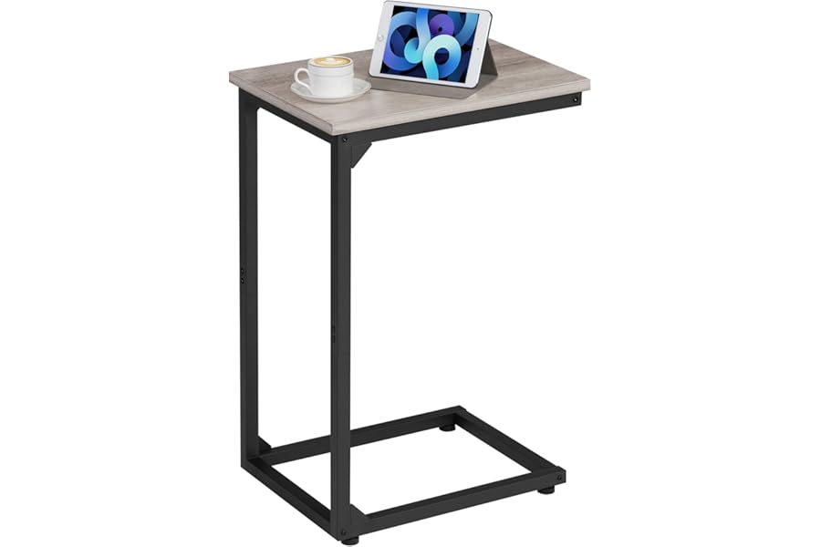 AMHANCIBLE C-Shaped Side Table, Bedside Table, End Table for Small Spaces, Sofa Side Table, Coffee Table with Metal Frame for Living Room, Bedroom, Gray UHET02CGY-1