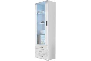 Mirjan24 Vitrine Standvitrine Soho S1, Glasvitrine, Vitrinenschrank, Hochschrank, Stauraumvitrine, Wohnzimmer Highboard Schrank (Weiß/Weiß Hochglanz, mit weißer LED Beleuchtung)