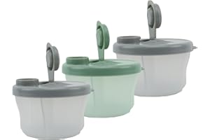 TINY TO TOTS BABY TO TODDLER Milk Powder Dispensers, 3/6 Pack Containers Tiny to Tots 0M+ BPA Free, 3 Separate Compartment Baby Formula Portioning Storage Containers in Teal & Grey Colourway (3 Pack)