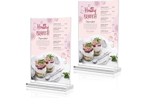 Basong A4 Display Stand, 2 Pack T-Shape A4 Acrylic Sign Holder Clear Poster Menu Double-Side Stand Up Holder, A4 Perspex Display Stand for Shop, Office, Hotel, School, Picture, Documents