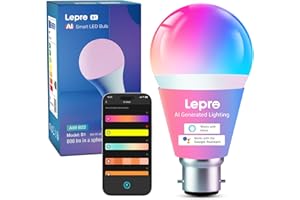 Lepro AI Smart Bulb B22, Music Sync Bayonet WiFi Bulb, Colors Changing Light Bulb Works with Alexa & Google Assistant, 806lm, App & Voice Control, Personalized AI Lighting Designer