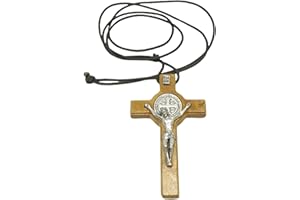 GTBITALY 10.301.90 LAC collana croce di san benedetto in legno ulivo con laccio 6 cm