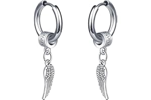 CPSLOVE Pendientes Aros Pluma de Acero Inoxidable para Hombre Adolescentes Pendientes Colgantes Piercing de Alas Vintage