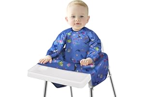 Vicloon Bavaglino Avvolgente che si Aggancia al Seggiolone, Bavaglini Neonato, Bavaglini Impermeabili Maniche Lunghe Bavaglino Svezzamento Con Maniche, per Bambini dai 6 Mesi ai 3 Anni (Unicorno Rosa)