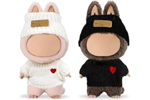 EUPSIIU 2 Pack Vêtements de Poupée en Peluche de 17 cm,Ensemble de Vêtements Tricotés Noir et Blanc pour Poupée avec Chapeau et Vêtements, Accessoires pour Poupées,S'applique à Plush Doll (Noir,Blanc)