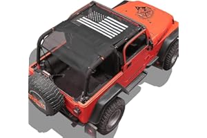 CKPEOR Bikini Top Net Parasol, Soft Top UV Parasol Convient pour 1997-2006 Jeep Wrangler TJ, Drapeau Américain Noir et Blanc