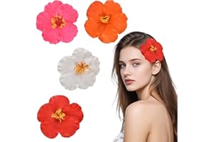 DECORDWELL 4 Pinces à Cheveux Hawaïens, 4 couleurs Pince à Cheveux en Forme de Fleur Tropicale Artificielle Barrettes à Cheveuxs Hibiscus Hawaïen, pour Les Vacances et Les Fêtes Sur la Plage