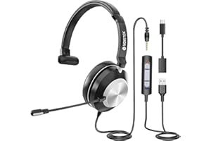 Voistek Headset mit Mikrofon (Single-Ear) USB/3,5mm/USB-C | Büro Headsets mit Noise Cancelling für Call Center & Telefonkonferenzen | Stereo Headset für PC, Laptop & Business-Kommunikation
