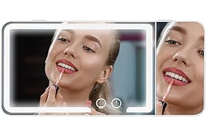 Kytpyi Espejo Parasol Coche, Recargable Resistente a Arañazos Espejo Maquillaje Coche con Luz (3 Modos de Luz) Lupa 3X (Blanco)