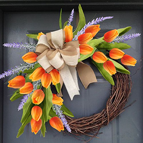 MIHOUNION 10 Stück Künstliche Tulpe Blumen Kunstblumen Real Touch Dekoriere Blumenstrauß Bridal Wedding Bouquet Mutterstag Geschenk (orange) - 4