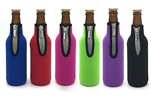 KOSTOO 6 Pack 330ML(12 Oz) Neoprene Zipper Beer Coolers Insulator Beer Bottle Non-Slip Thick Jacket Holder Sleeves for Bar, Birthday Party, Picnics Outdoor Activities, 6 Colors