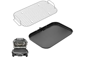 WELL GRILL Non-Stick Griddle Plate and Grill Smoke Rack for Ninja Woodfire OG800 OG900 Series, Flat Grill Plate and Stainless Steel Roasting Rack BBQ Accessories for Ninja OG850UK OG901UK XSKGRIDLXL Grill