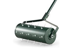 SOARS Arieggiatore per Prato a Rullo 44/53 cm, Aeratore Rullo da Giardino Manuale con Chiodi da 3,5 cm, in Metallo Antiruggine con Manico, Ideale per Prato, Orto e Terreno (44 x 130 cm, Verde)