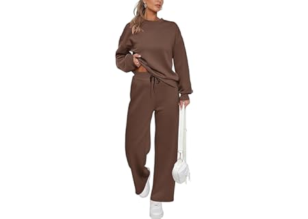 2 delat set för kvinnor, casual, långärmad tröja och vida mjukisbyxor, sweatsuit, loungewear set - Amazon Deal & Rabatt