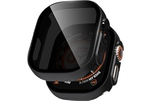 LINTEKER Hülle mit Glas Displayschutz Kompatibel mit Apple Watch Ultra/Ultra 2 49mm Schutzhülle Anti Spy, Hard Rundum Schutzhülle HD Ultradünne PC Schutz Case für iWatch Ultra/Ultra 2, 2-Stück, Schwarz
