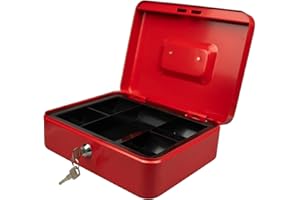 Hyfive 8" Acier Rouge Petite caisse argent Coffre fort porte-clés avec bac &