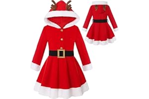 SHENRONGTONG Costume da Babbo Natale, Costume da Babbo Natale per bambini Abiti natalizi per bambini Abito da Babbo Natale per ragazze, Costume da Babbo Natale per ragazze Vestiti Cosplay con cintura nera