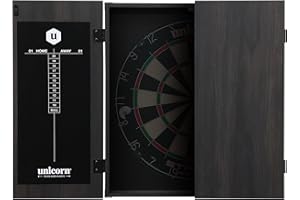 Unicorn Dartboard Cabinet | Maestro | Compact Square Case | Wipe-Clean Scoring Blackboard | Black Veneer Woodgrain Effect