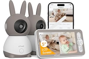 ieGeek 3MP Camaras Vigilancia Bebe con 2 Camaras, Vigilabebes con Camara con 5” Pantalla Dividible, 355° PTZ Control Remoto de Móvil, Seguimiento Automático, Detección de Llanto, Audio de 2 Vías