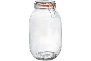 Argon Tableware Glass Jar with Airtight Metal Clip Lid - 3000ml/105.5oz - 1 Pack - 4 Colour Seals - Extra Large Container Round Preserving Jar for Pickling, Chutney, Jam, Coffee, Biscuit