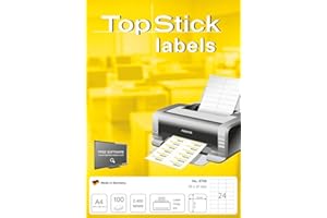 TopStick 8706 - Etiquetas autoadhesivas para direcciones A4 (70 x 37 mm, papel) 100 hojas, 24 etiquetas por hoja, 2400 etiquetas, para impresoras inkjet y láser