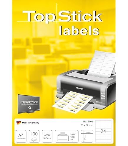 Adresetiketten, 1200 stuks, 105 x 48 - (12 per DIN A4 vellen), adresetiketten bedrukbaar met inkjet- en laserprinterstickers, printeretiketten - Made in Germany