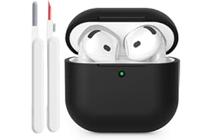 KOKOKA Custodia in Silicone Compatibile con AirPods 4 Case, LED Anteriore Visibile, Case Cover Protettiva Antiurto in Silicone Morbido per Airpods 4 Generazione 2024 con Kit di Pulizia, Nero