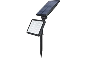 OUSFOT Foco solar para jardín, para exteriores, jardín, con estaca de tierra, 48 ledes, foco solar, 5 modos de iluminación, resistente al agua (IP65), color negro