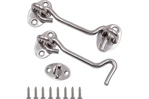 Primasage 2 Pezzi Gancio e Chiusura a Occhiello,Gancio Chiusura Porta 3, 94in Ganci per Cabina con 8 viti Adatto per Porta Mobile Battente Porta in Legno Porta Giardino Serratura (Argentato)